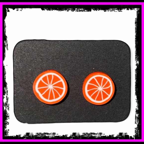 New Handmade Artisan Orange Slices Polymer Clay Hypoallergenic Stud Earrings - Picture 7 of 7